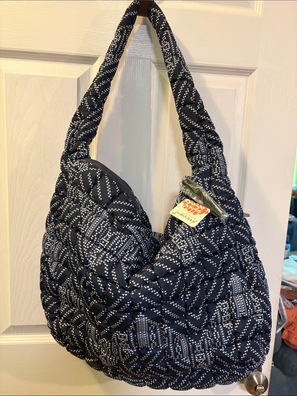 Free People Movement Quilted Navy & White Carryall Shoulder Bag